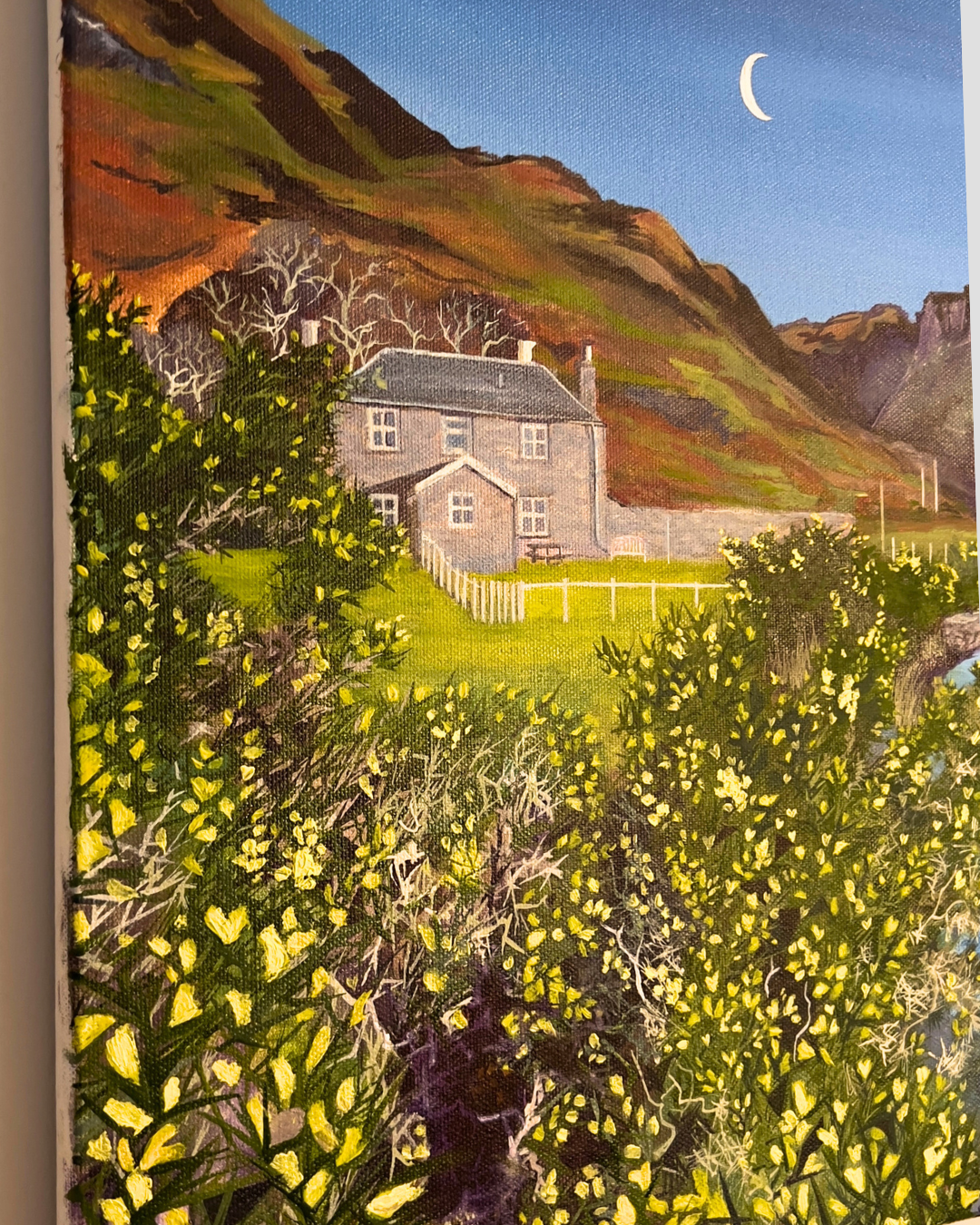 ‘Laggan lodge and the Bothy in winter’ Lochbuie original oil painting