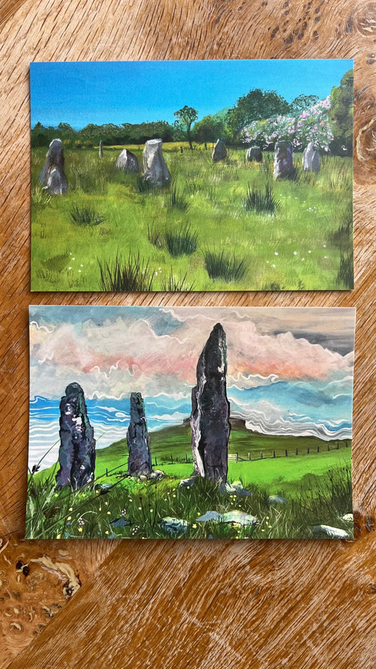 ‘Isle of Mull ancient standing stones’ 2 x Art Postcards