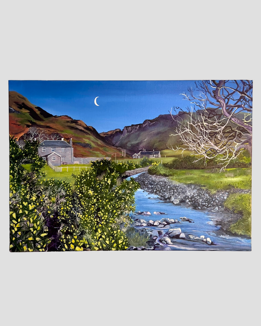 ‘Laggan lodge and the Bothy in winter’ Lochbuie original oil painting