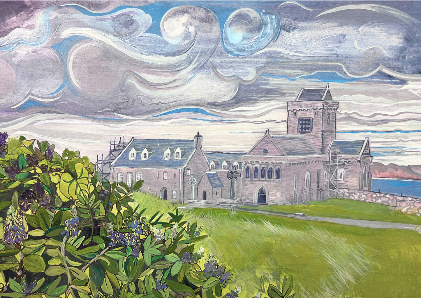 ‘Misty day at Iona abbey' - Isle of Iona art print