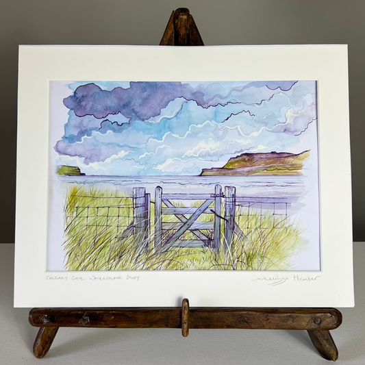 Calgary bay gate original watercolour painting by local artist Melissa Humber - Isle of Mull Scottish beach landscape art 
