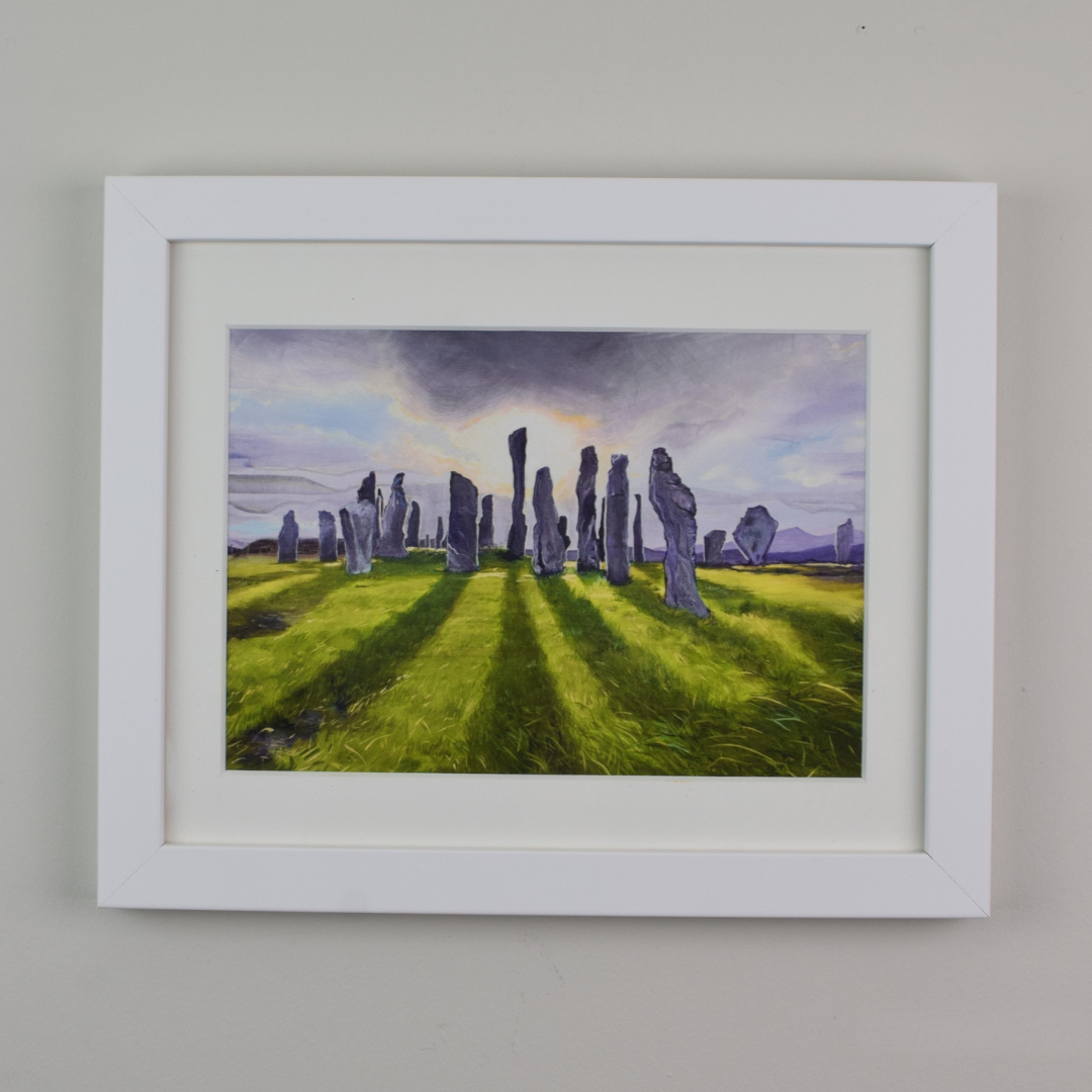Callanish standing stones site 1 in white frame by landscape artist Melissa Humber