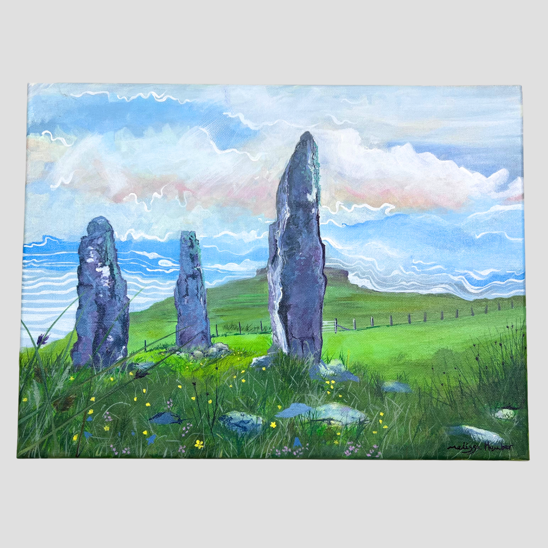 Glengorm standing stones in summer on the Isle of Mull by Melissa Humber