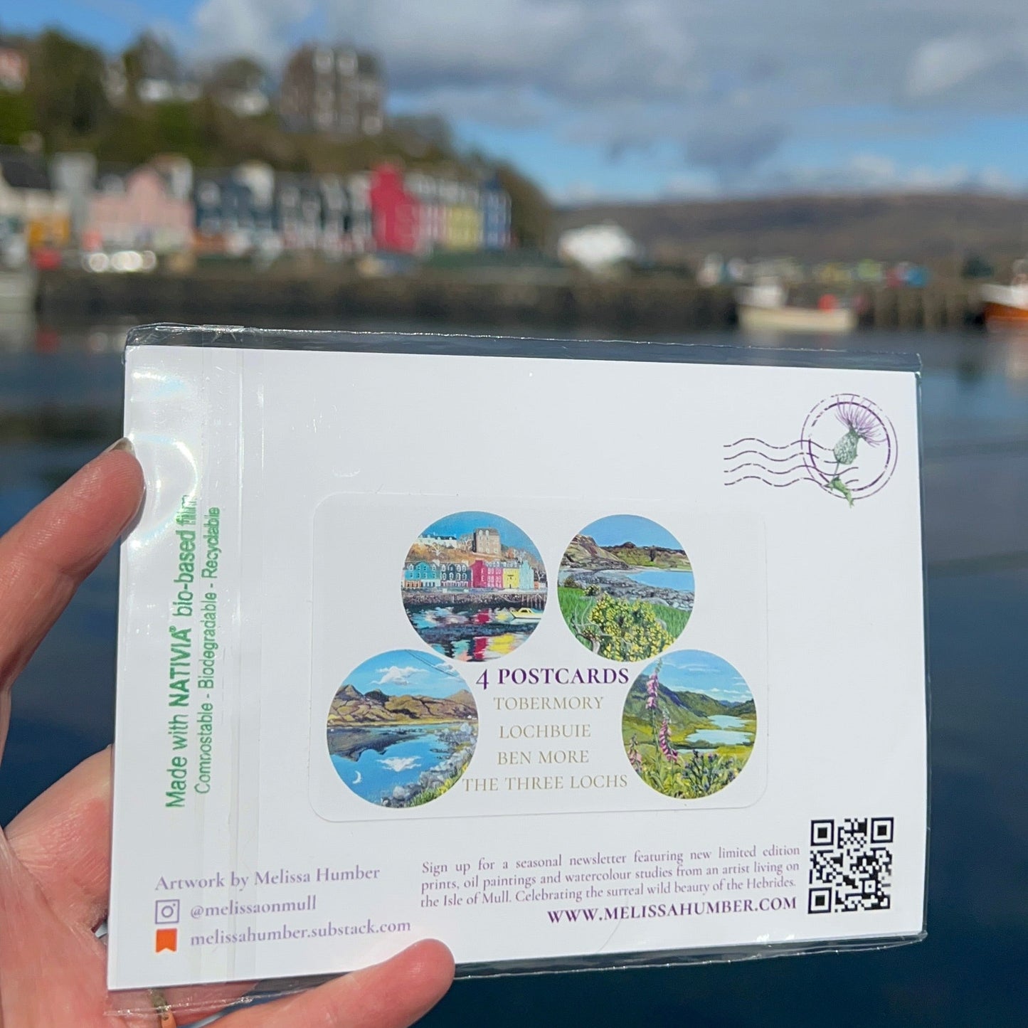 Set of 4 Postcards: Highlights of Mull Tobermory, Lochbuie, The three lochs & Ben More S/S 2026