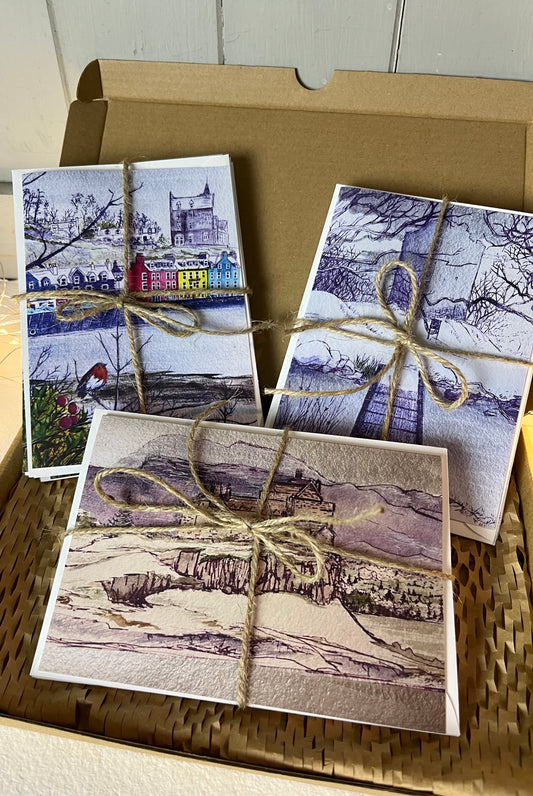 Isle of Mull festive charity cards - mix of Moy, Duart & Tobermory