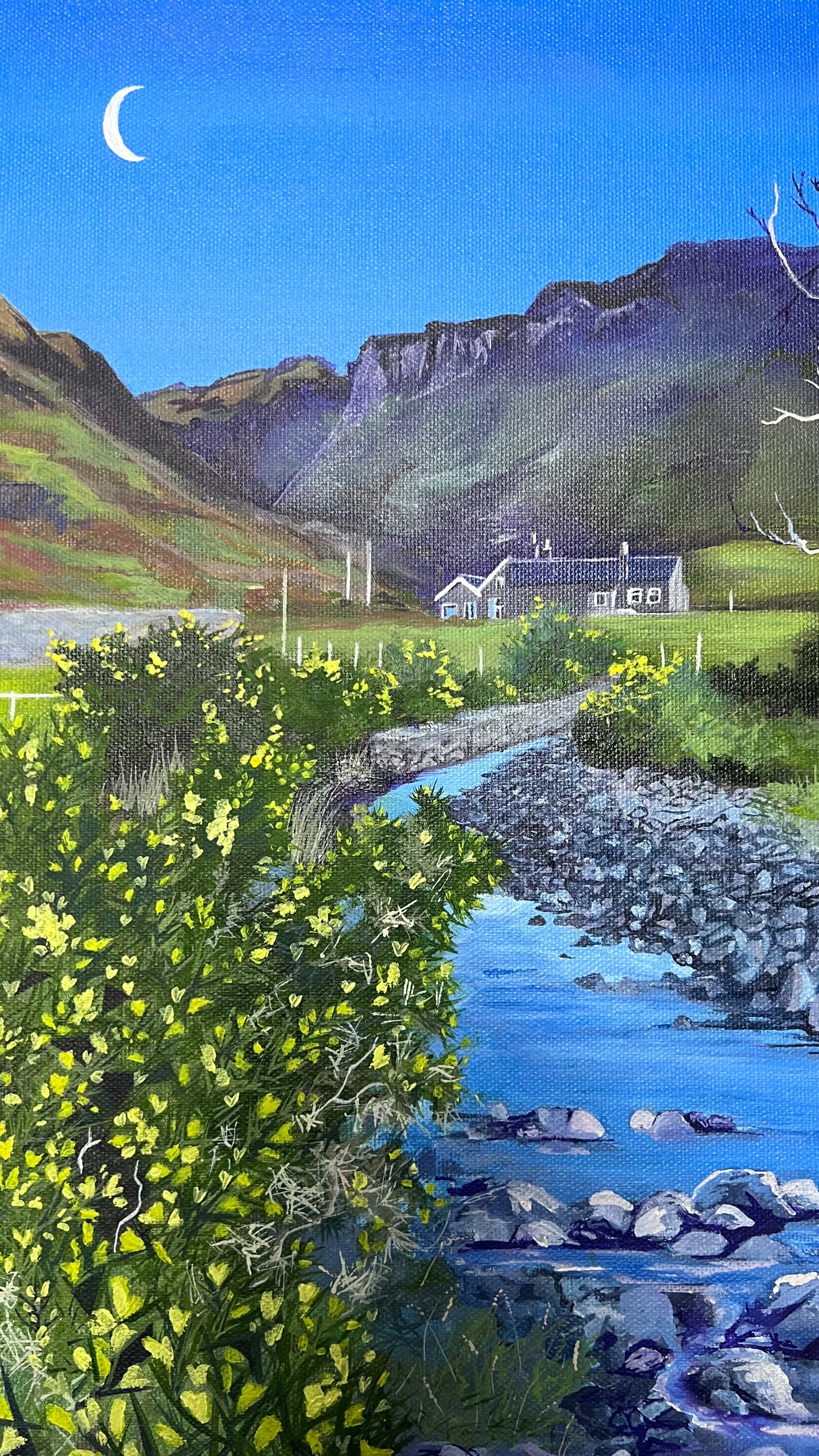 ‘Laggan lodge and the bothy in winter’ Lochbuie original oil painting