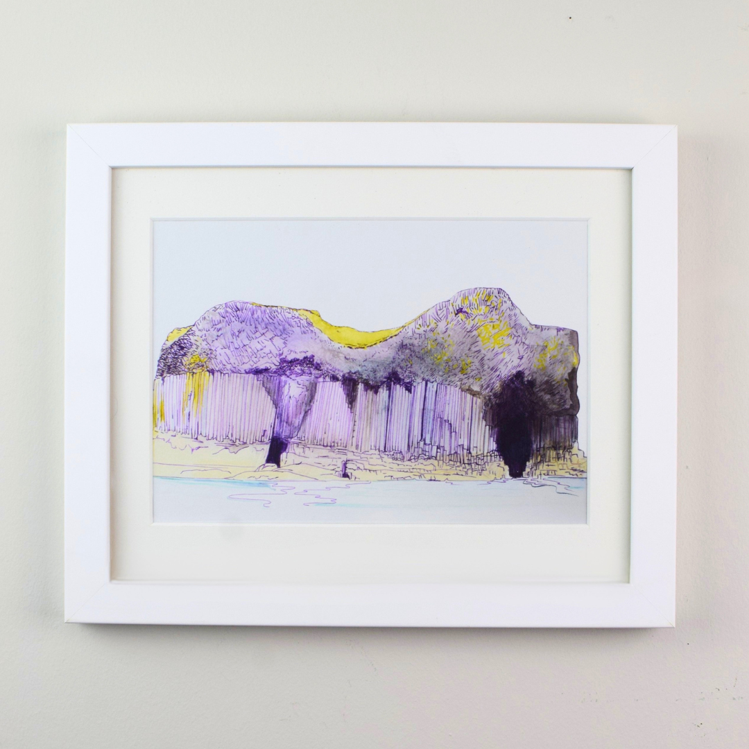 Isle of Staffa watercolour art print by Melissa Humber in frame