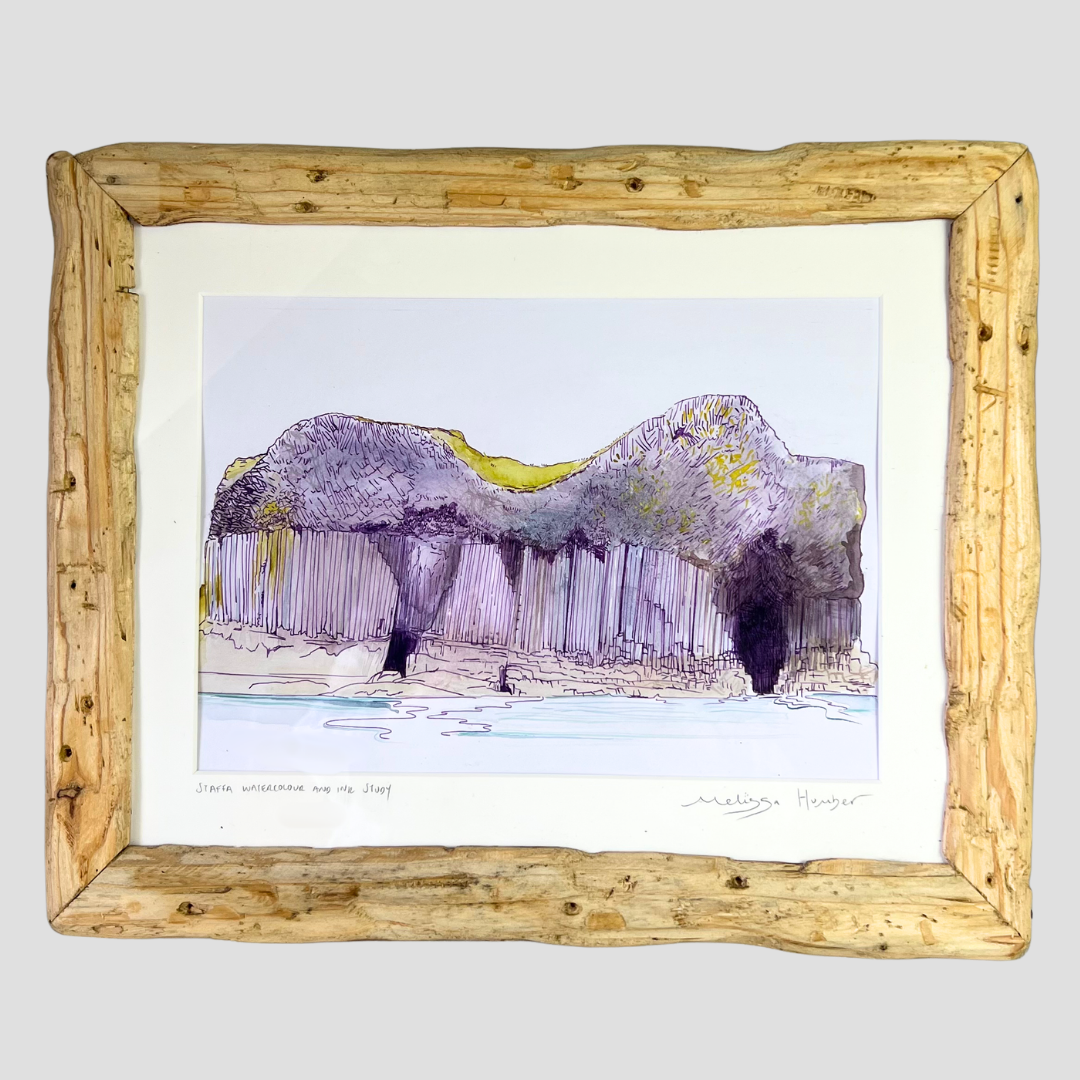 Framed original watercolour painting of the Isle of Staff in Scotland by Melissa Humber