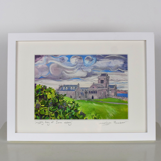 ‘Misty day at Iona abbey' - Isle of Iona art print