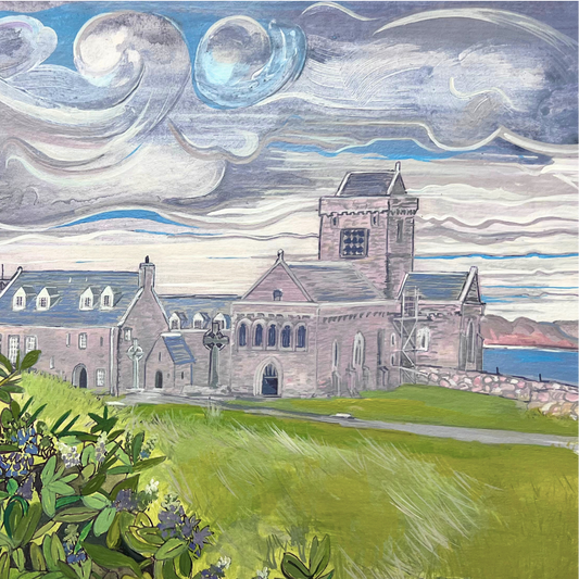 Painting of Iona abbey on the Isle of Iona
