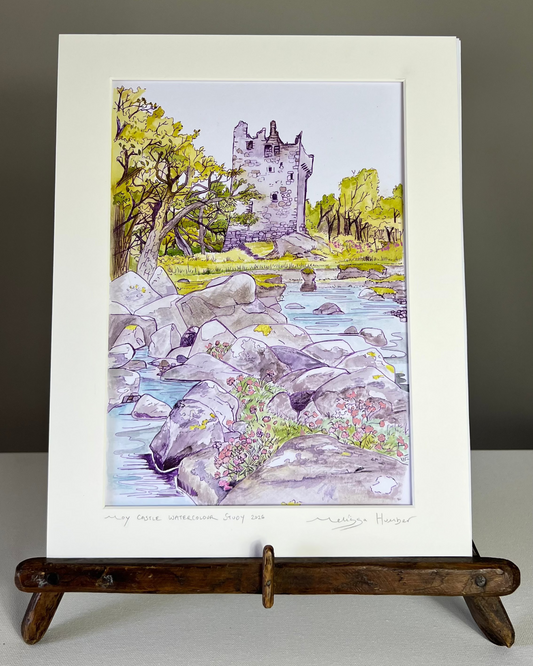 Watercolour painting of Moy castle, Lochbuie on the Isle of Mull by local artist Melissa Humber
