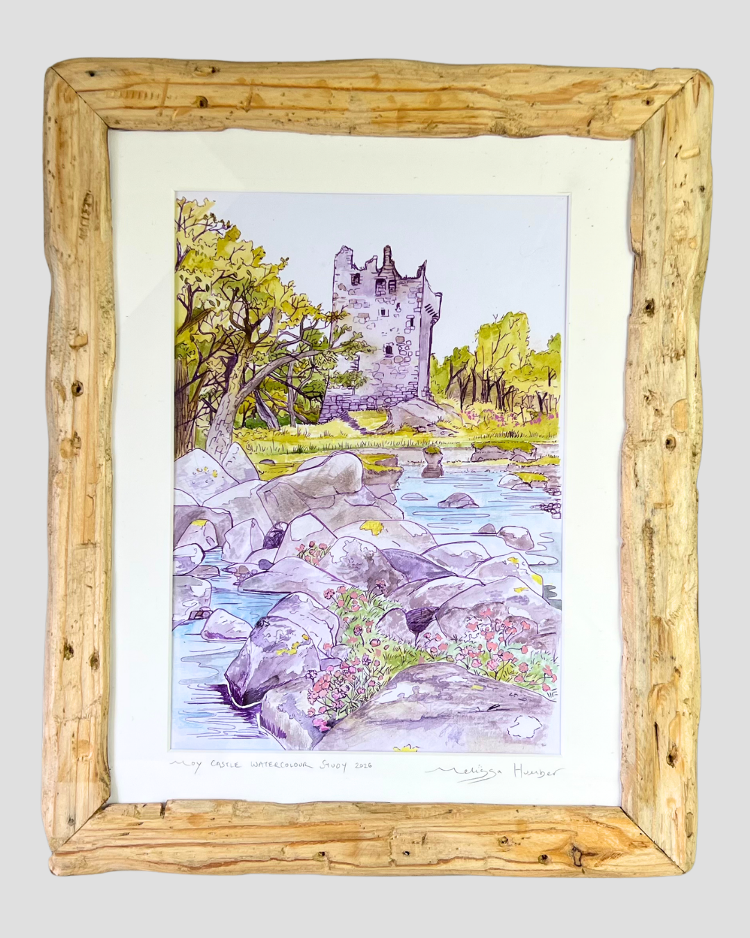 Watercolour painting of Moy castle in Lochbuie on the Scottish island of Mull by local artist Melissa Humber