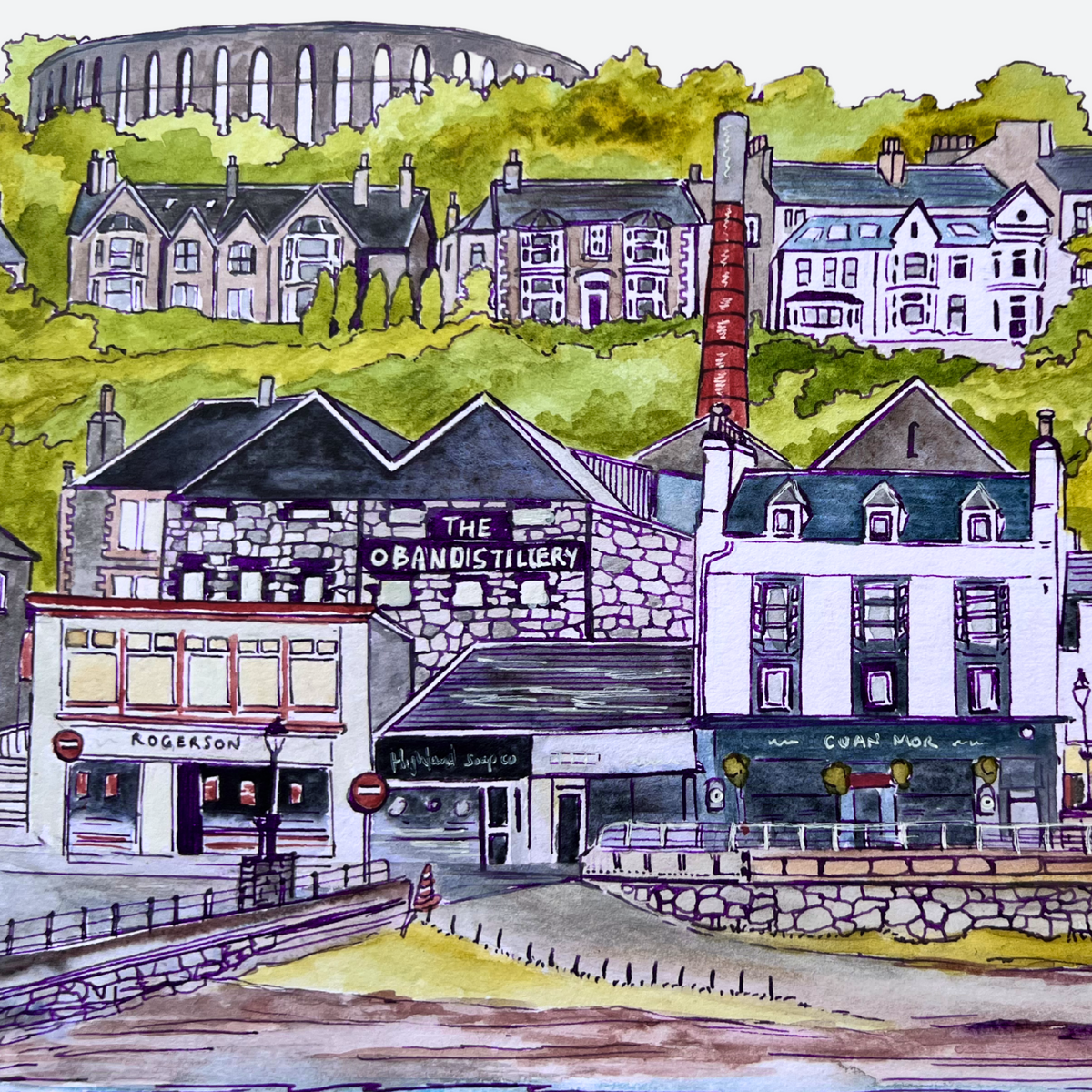 Oban distillery painting by Melissa Humber