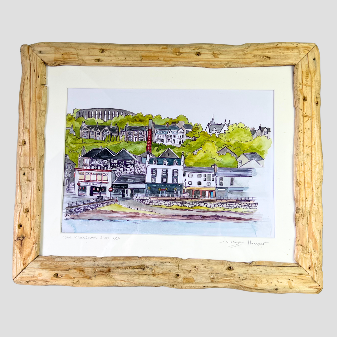 framed watercolour painting of Oban in Scotland by local artist Melissa Humber