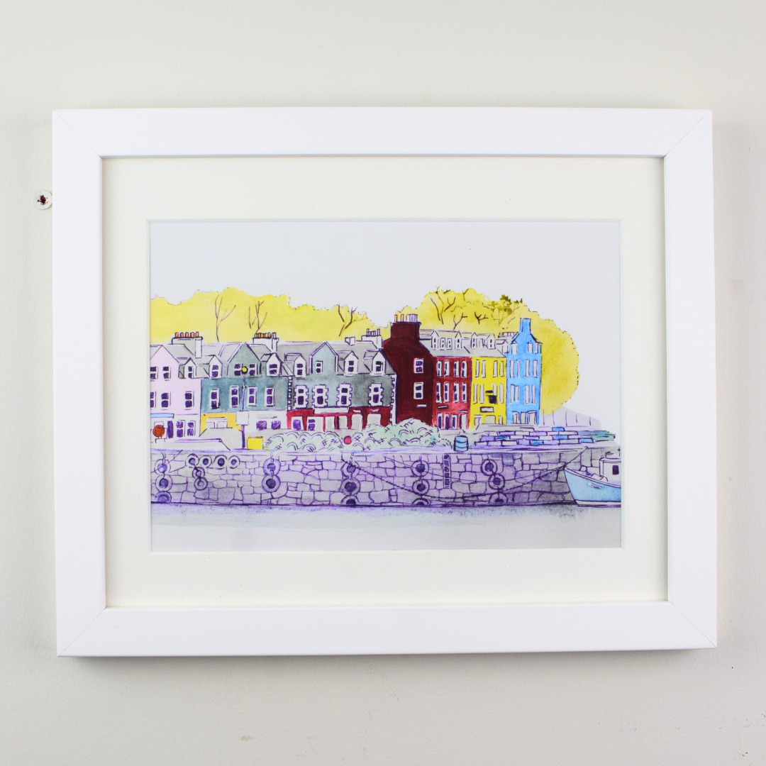 Tobermory harbour watercolour study Isle of Mull art print by Melissa Humber in white frame