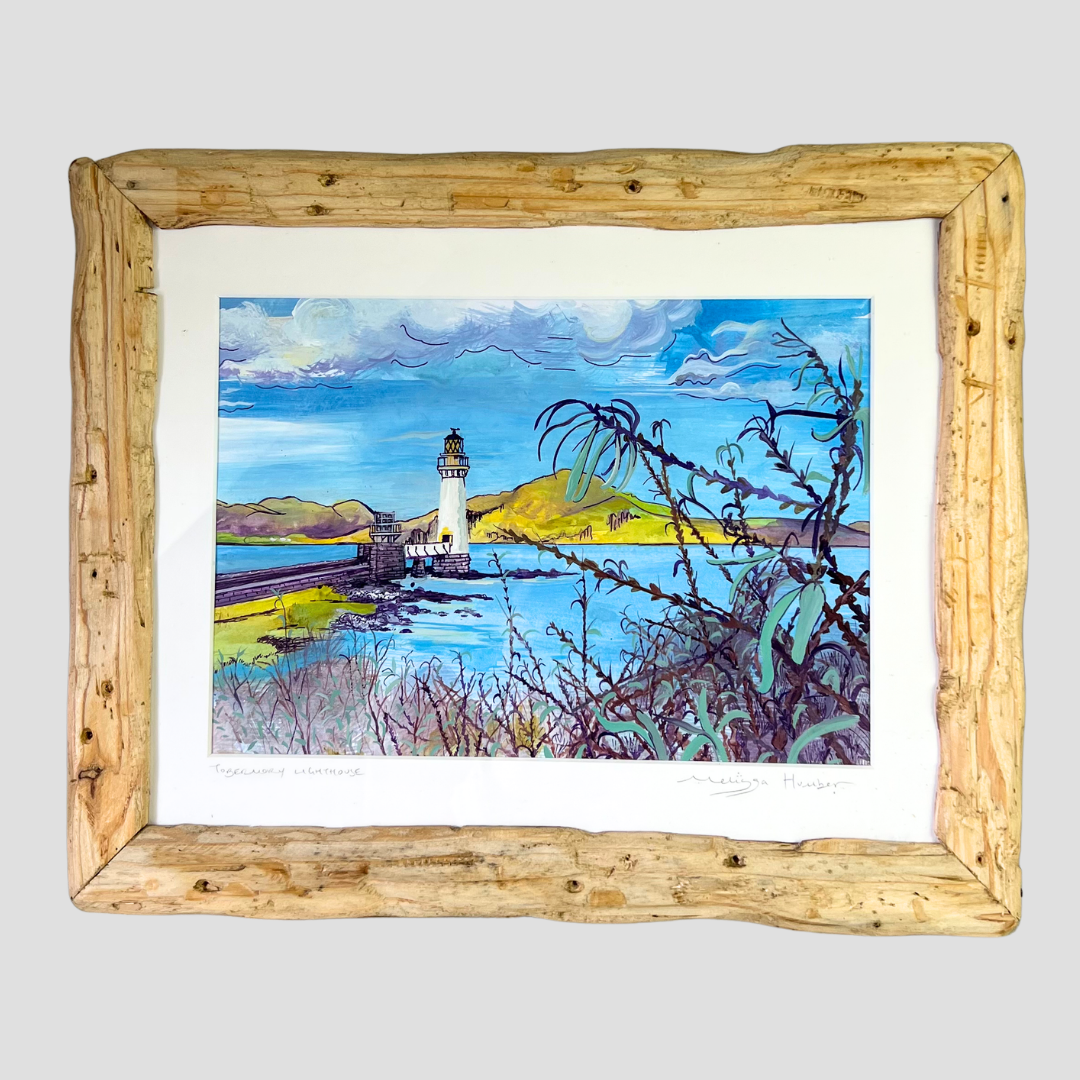 Tobermory lighthouse landscape painting in unique frame by local artist Melissa Humber