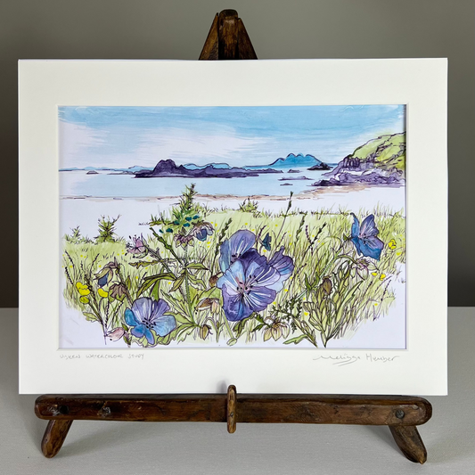 original watercolour landscape painting of Uisken beach by Melissa Humber